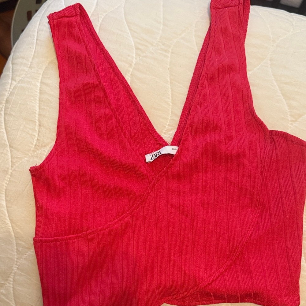 Zara Vibrant Red V-Neck Top